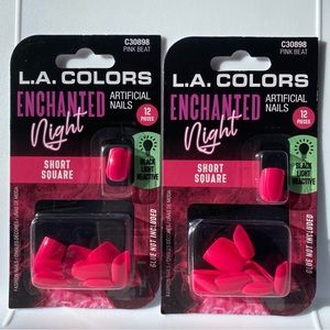🔥5/$25🔥LOT OF 2! L.A. Colors BLACK LIGHT REACTIVE Artificial Nails - Pink Beat